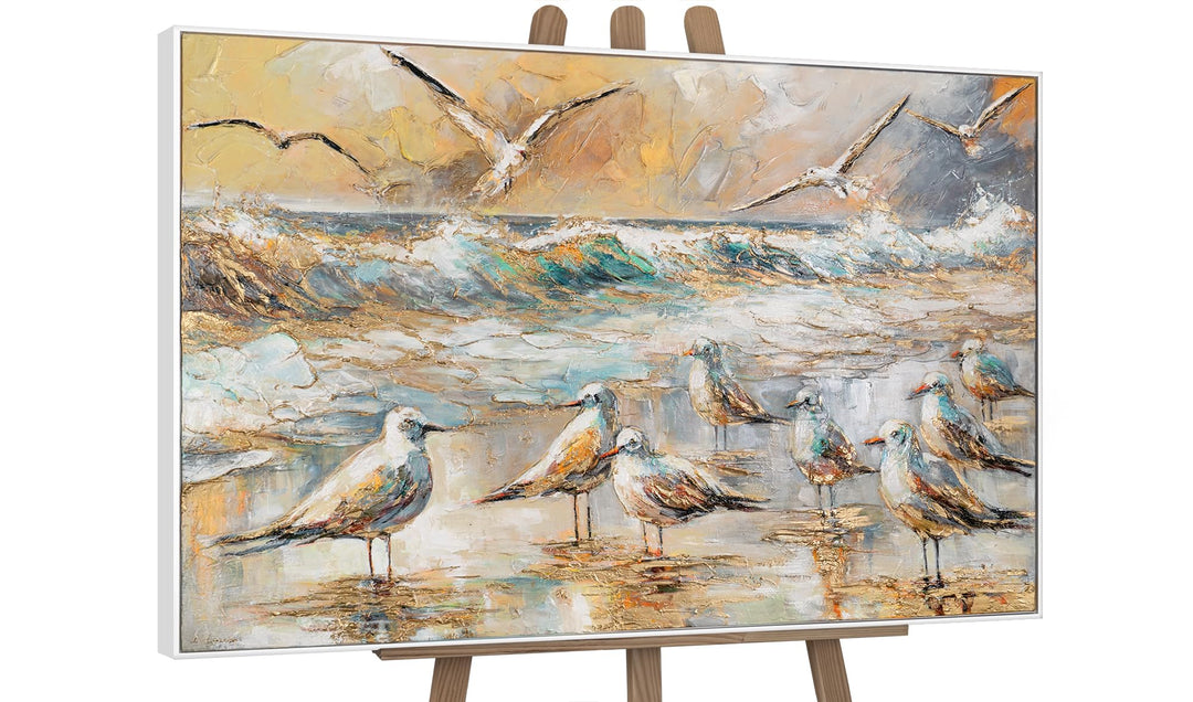 YS-Art Kunst bild mit weissem Rahmen Gemälde strand Acryl auf Leinwand handgemalt Wandbild Wohnzimme