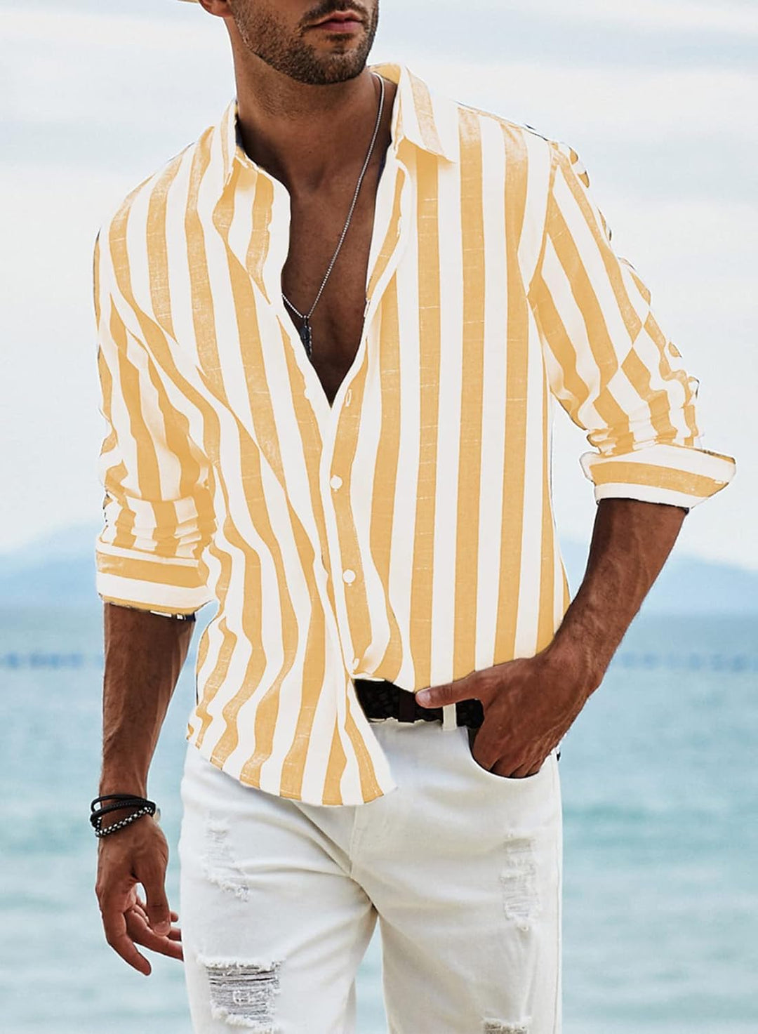 Meilicloth Herren Hemd Langarm Sommer Gestreifte Freizeithemden Casual mit Knöpfen Regular Fit XXL B