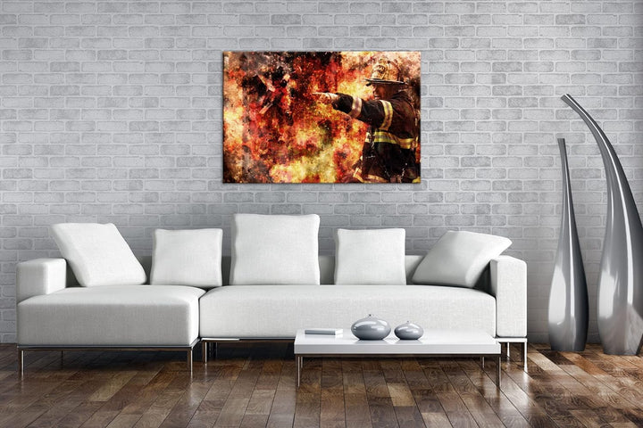 deyoli Feuerwehr Illustration Format:90x60 cm als Leinwandbild, Motiv fertig gerahmt auf Echtholzrah
