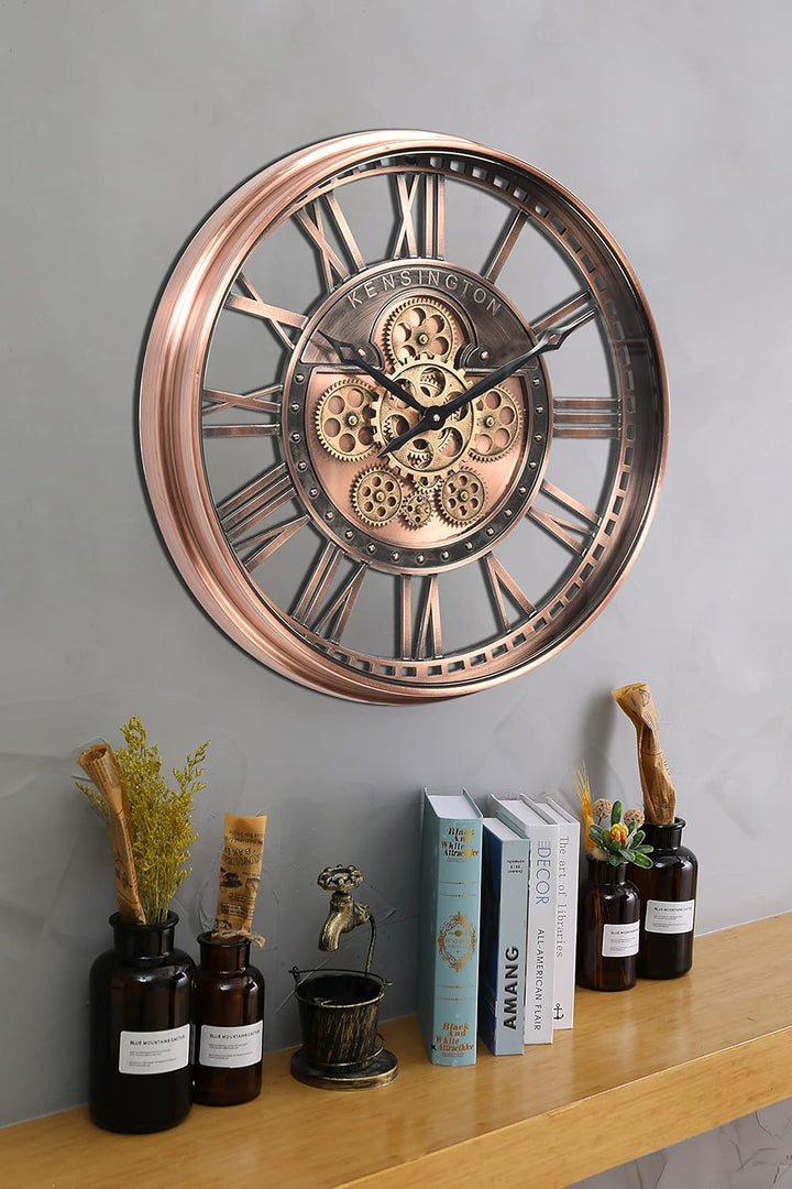 Wanduhr mit echtem Bewegungsgetriebe Zahnrädern, modern, 53,3 cm, industriell Steampunk, gross, Meta