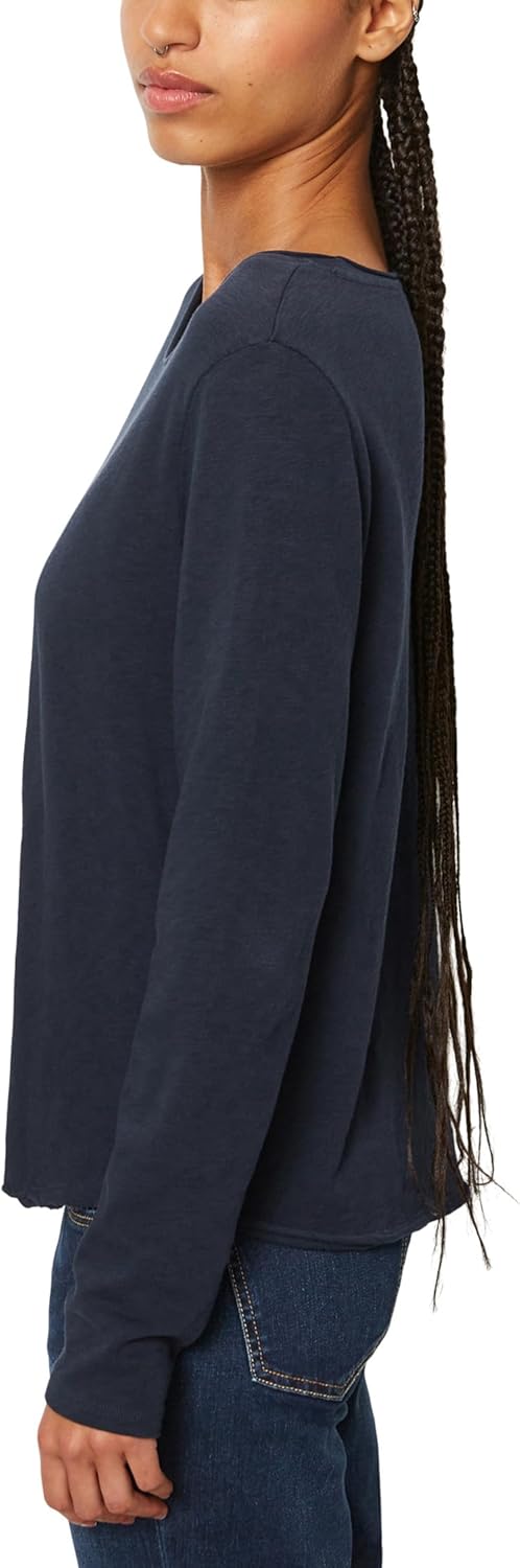 Marc OߴPolo Damen Langarmshirt aus Bio-Baumwolle mit Logo XS Blau, XS Blau