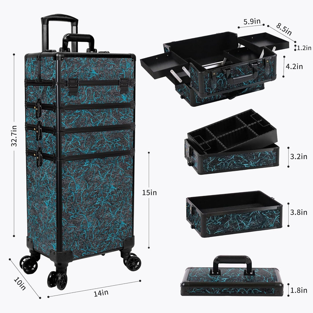 Arous 5-in-1-Kosmetik-Trolley mit Rollen, für Reisen, abschliessbar, mit Rädern, für Friseure, Künst