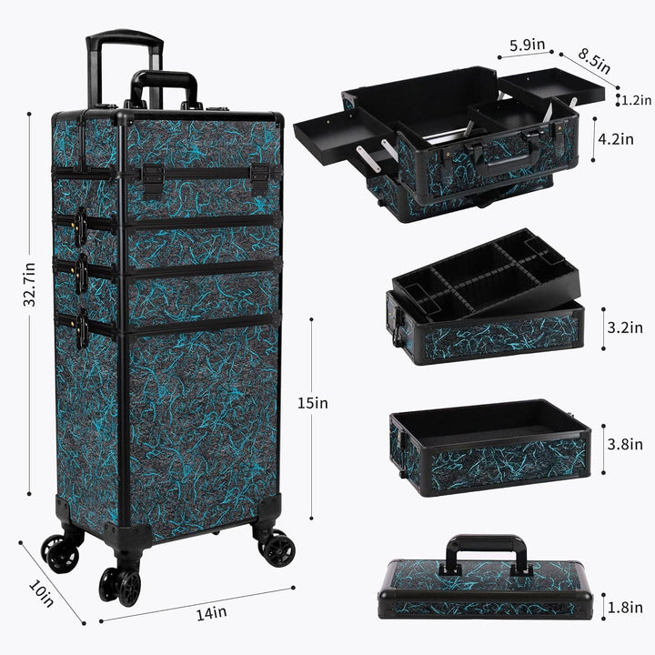 Arous 5-in-1-Kosmetik-Trolley mit Rollen, für Reisen, abschliessbar, mit Rädern, für Friseure, Künst