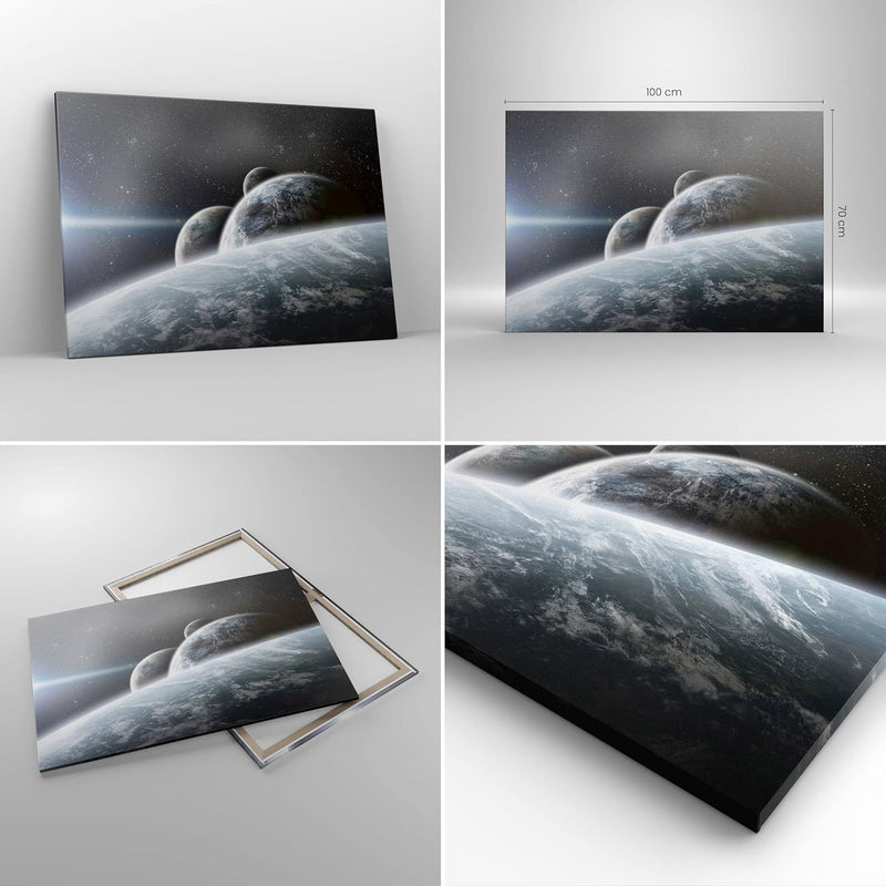 ARTTOR Bilder auf Leinwand 100x70cm Leinwandbild Planeten Kosmos Sterne Gross Wanddeko Bild Schlafzi