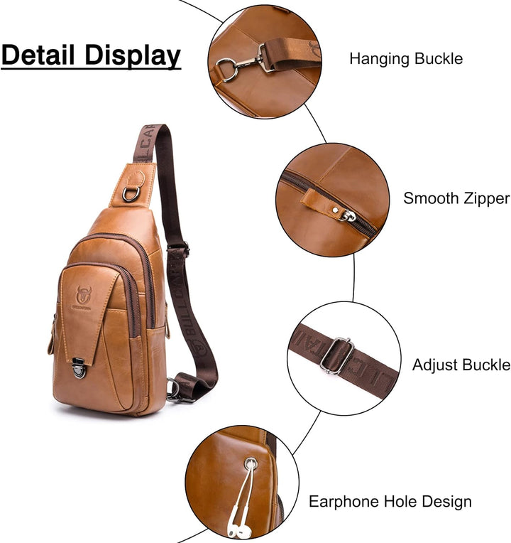 FANDARE Retro Brusttasche Leder Schultertasche Herren Sling Bag Geschäft Chest Bag Wasserdicht Umhän