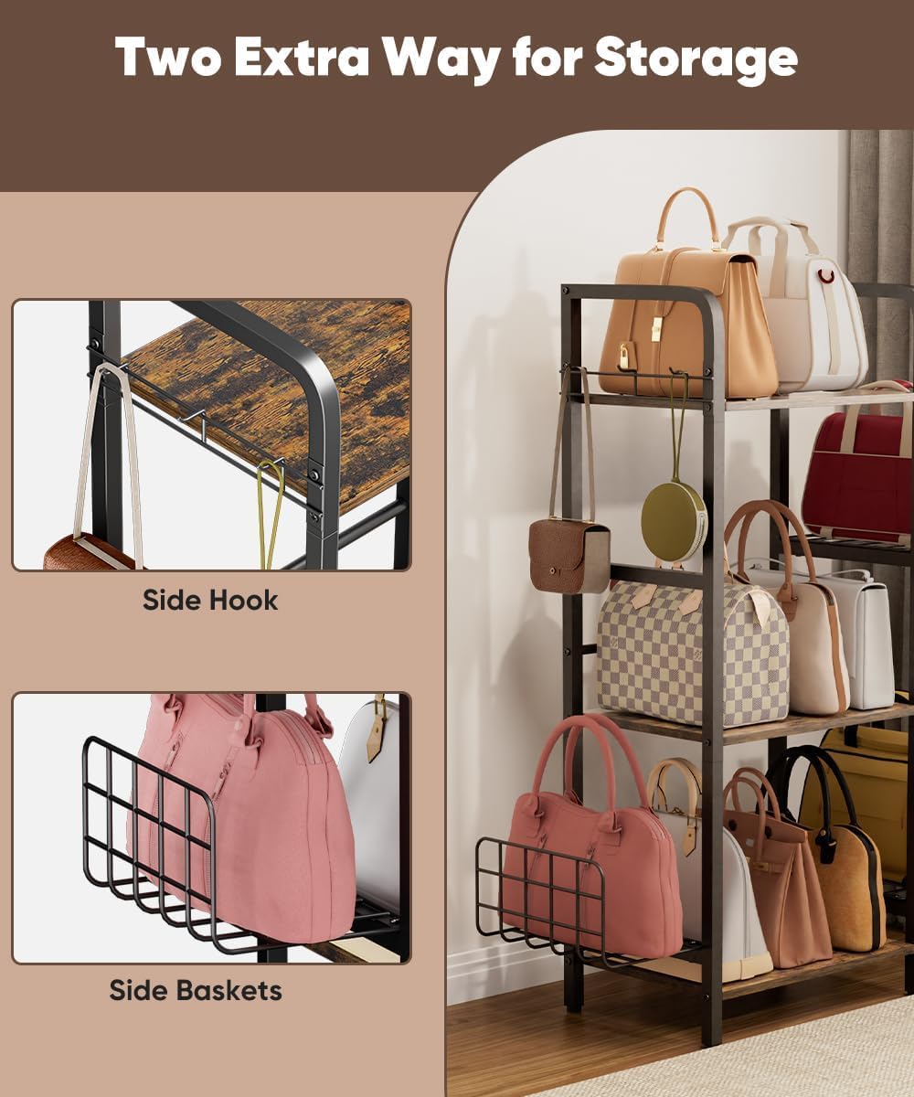 Garbuildman 3-stöckiges Handtaschen-Organizer-Regal, Holz & Metall, Aufbewahrungsständer mit verstel