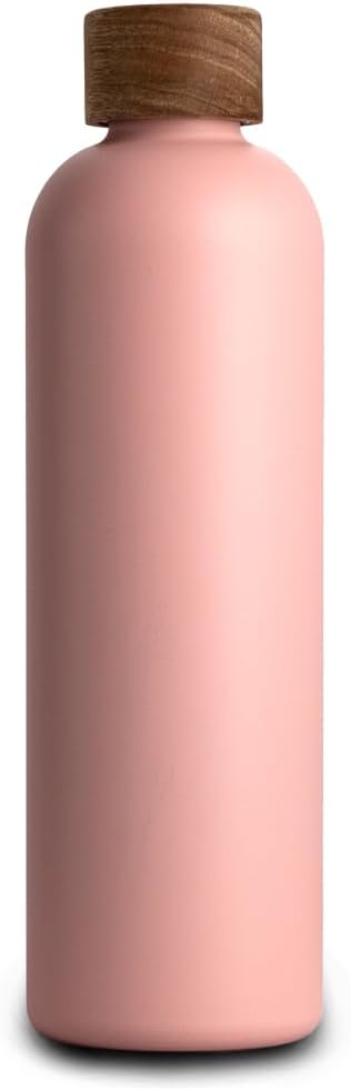 T&amp;N Edelstahl Trinkflasche 1 Liter, Thermosflasche 1l mit Akazienholz Deckel, Isolierte Wasserflasch