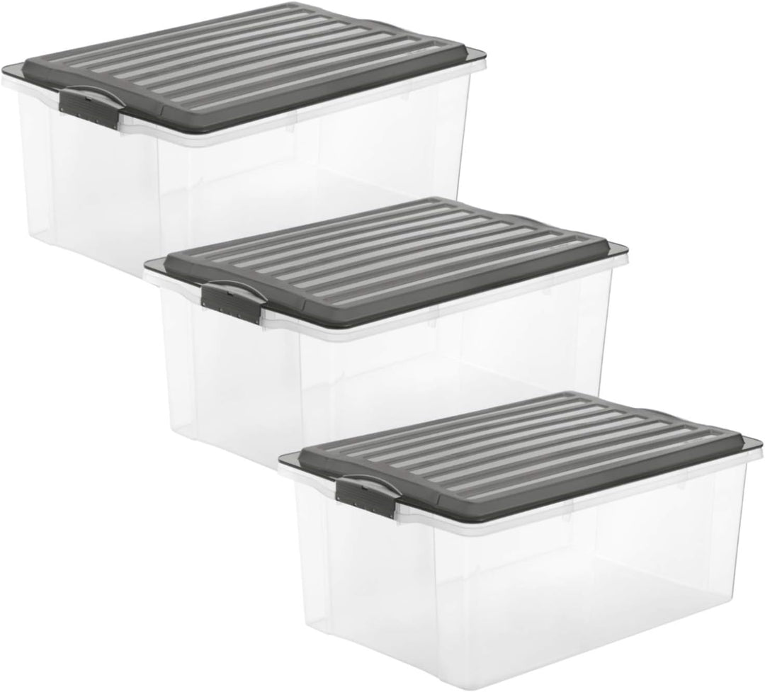 3er-Set Aufbewahrungsbox 38l mit Deckel 3x38l Anthrazit/Transparent, 3x38l Anthrazit/Transparent