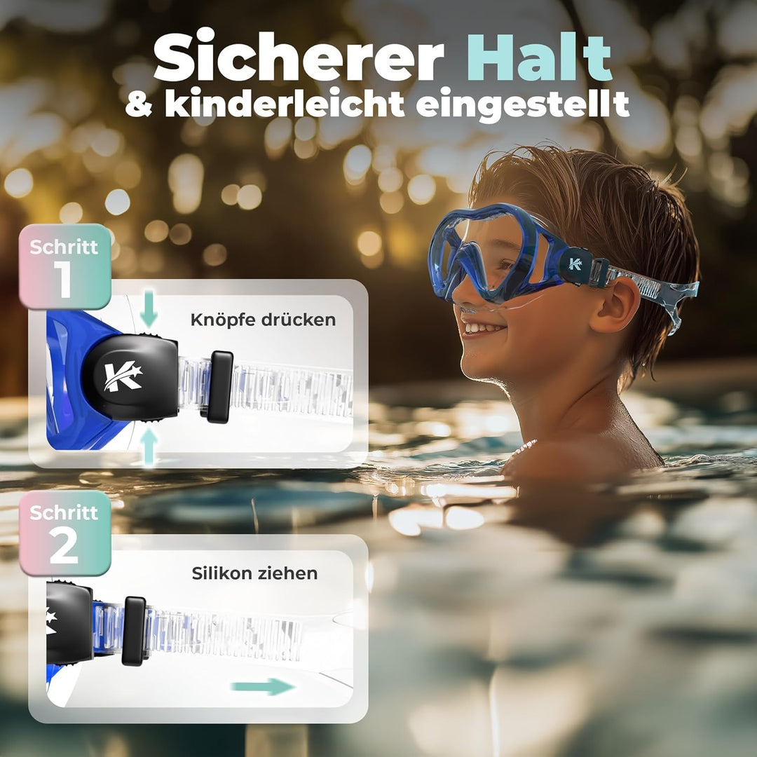 KIDVERSE Taucherbrille Kinder mit Nase - Panorama Tauchmaske Kinder - Geprüfte Schwimmbrille Kinder
