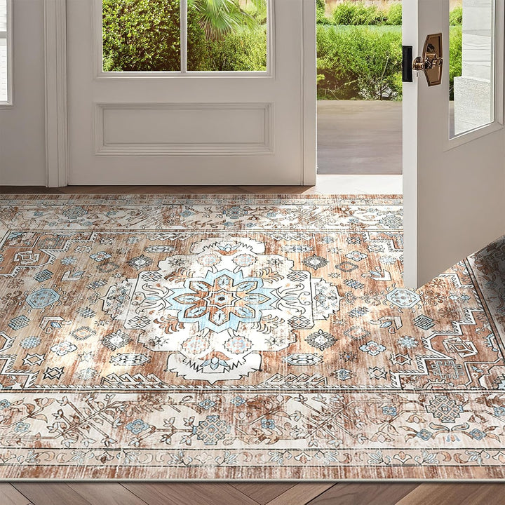 Grosser Teppich 120 x 180 cm, Luxuriös Superweich Kurzflorteppich Waschbarer Teppich Wohnzimmer Vint