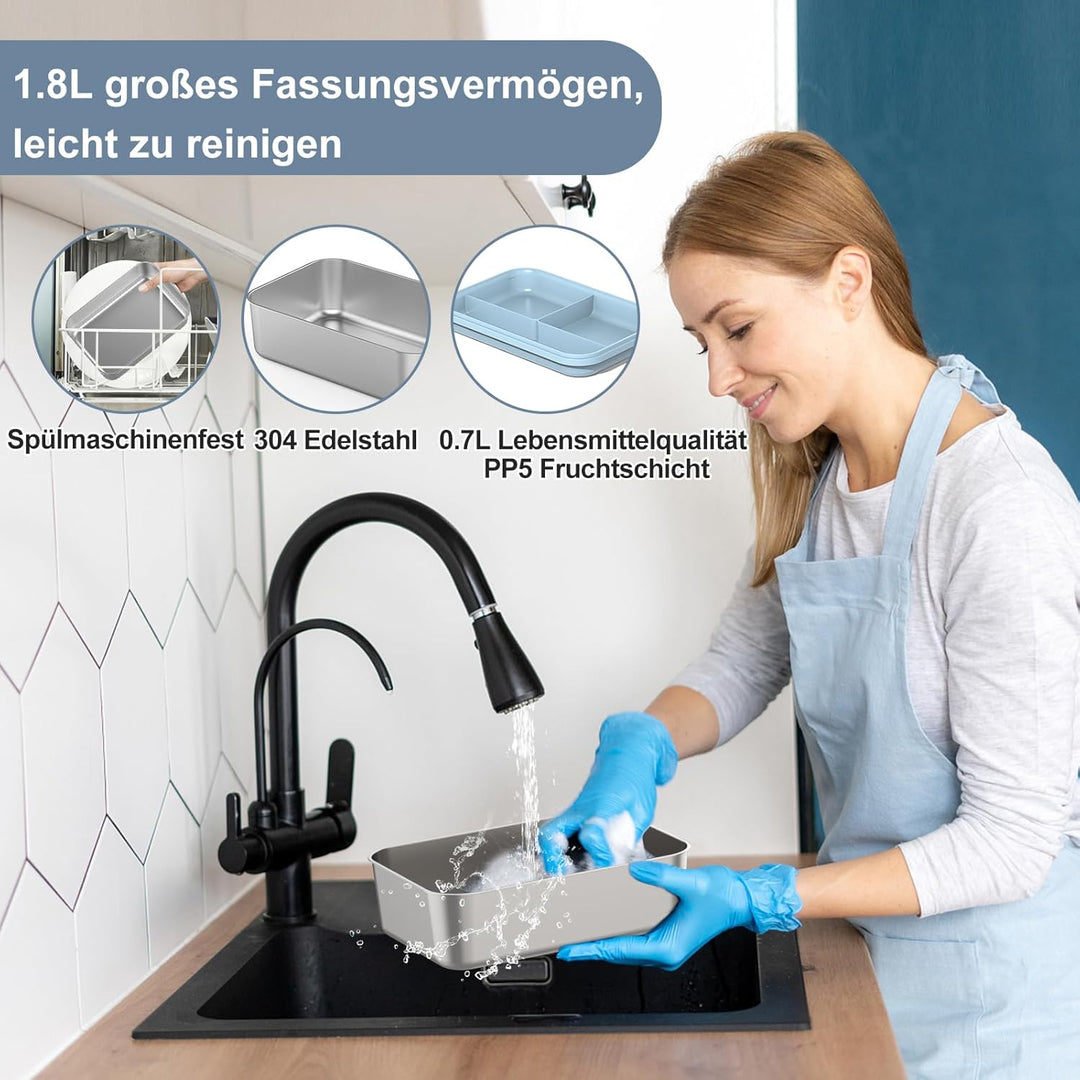 100W Elektrische Lunchbox Erwachsene, 3-in-1 12/24/220V Thermo Lunch box mit Besteck und Isolierter