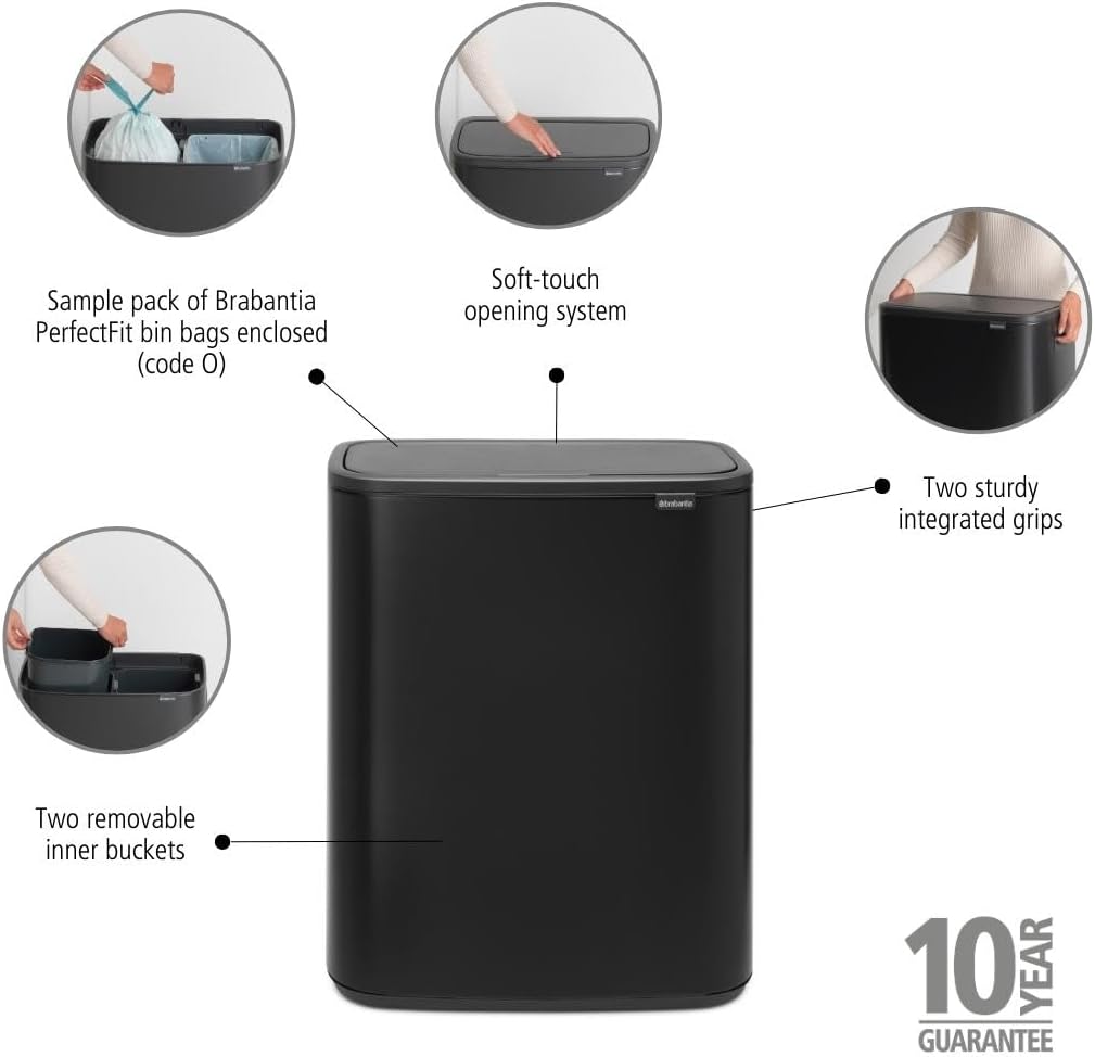 Brabantia Mülleimer, Matt Black, 30 Liter 2 Inneneimer (2 x 30L) Matt Black, 2 Inneneimer (2 x 30L)