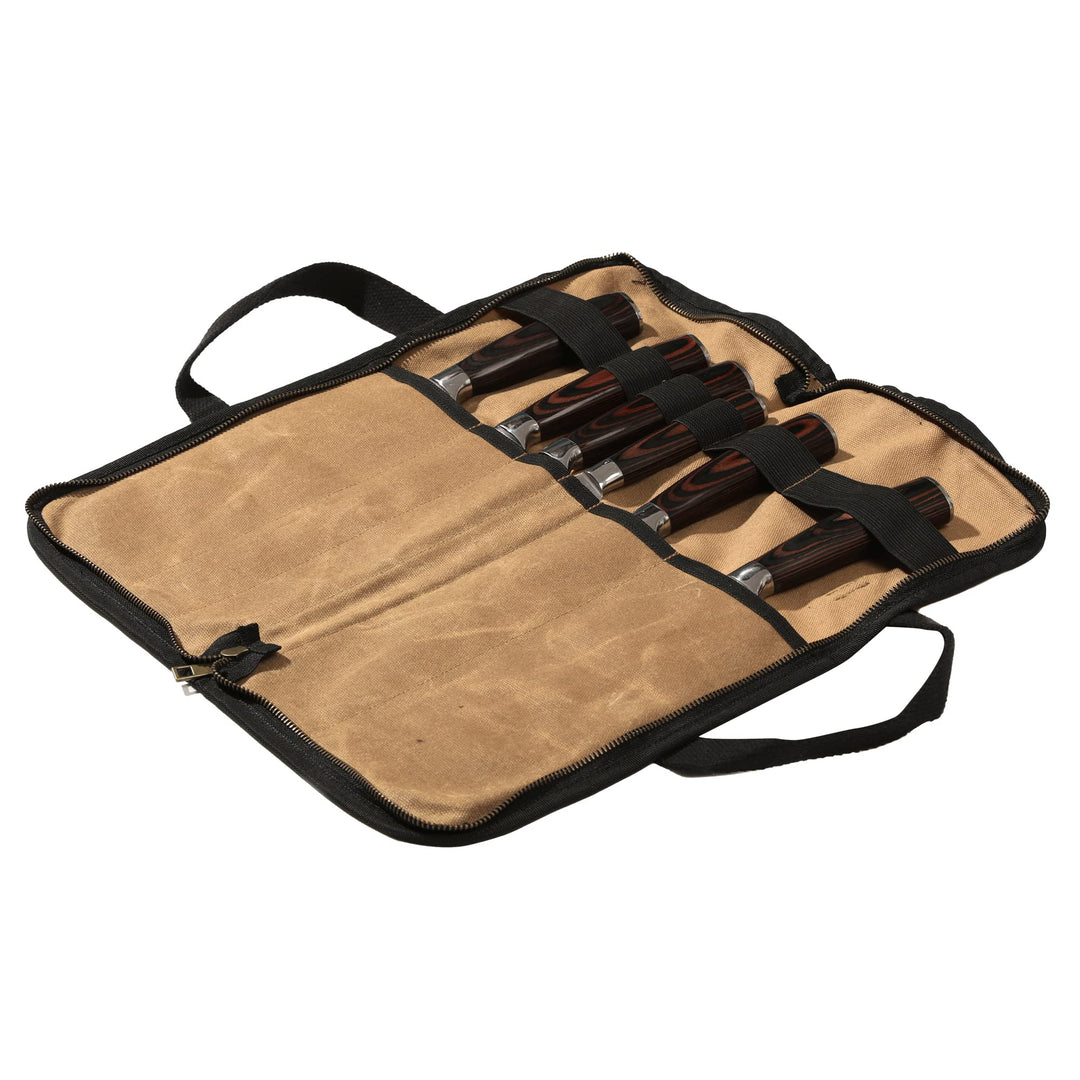 Kaaltisy Küchenmessertasche mit 5 Taschen, Rolltasche, Messertasche Küchenmesser, Messerrolle für Pr