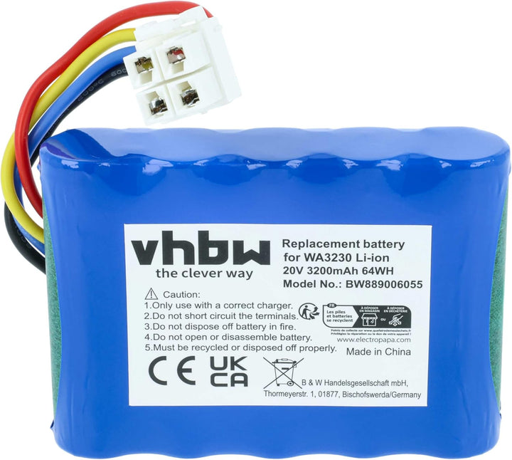 vhbw Akku kompatibel mit Ferrex 800m2 2021, 800m2 Rasenroboter Rasenmäher (3,2Ah, 20V Li-Ion)