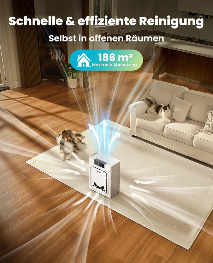 oneisall Luftreiniger mit Waschbare HEPA-Filter, CADR 320m³/h, 204m², 20dB Leise Air Purifier für Al