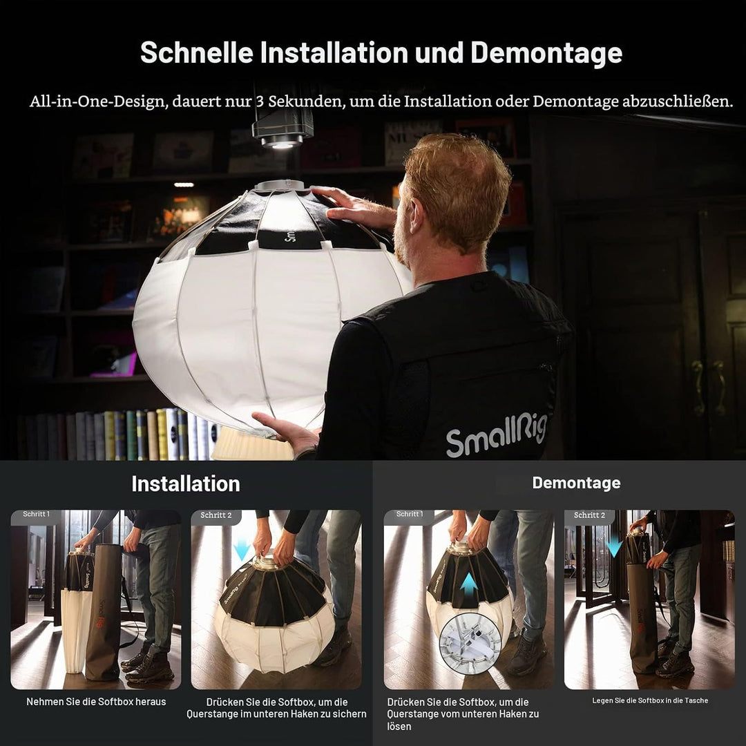SMALLRIG Laternen Softbox 60cm/26 Zoll, Bowens Mount Softbox mit Klettverschluss Flexible Barndoor T
