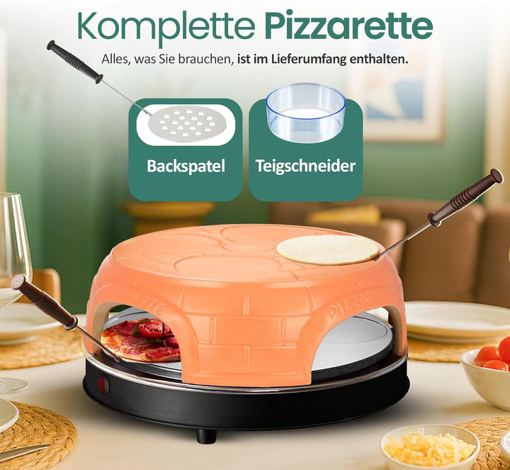 Emerio Pizzaofen, PIZZARETTE das Original, handgemachte Terracotta Tonhaube, neues PRE-BAKE Design,