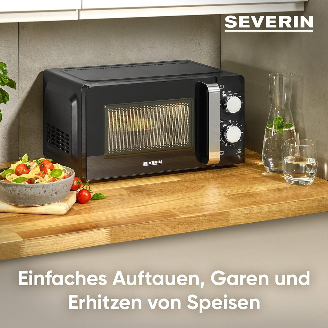SEVERIN Mikrowelle Solo, Mikrowellengerät zum Auftauen und Erhitzen, Mikrowelle mit Drehteller für g