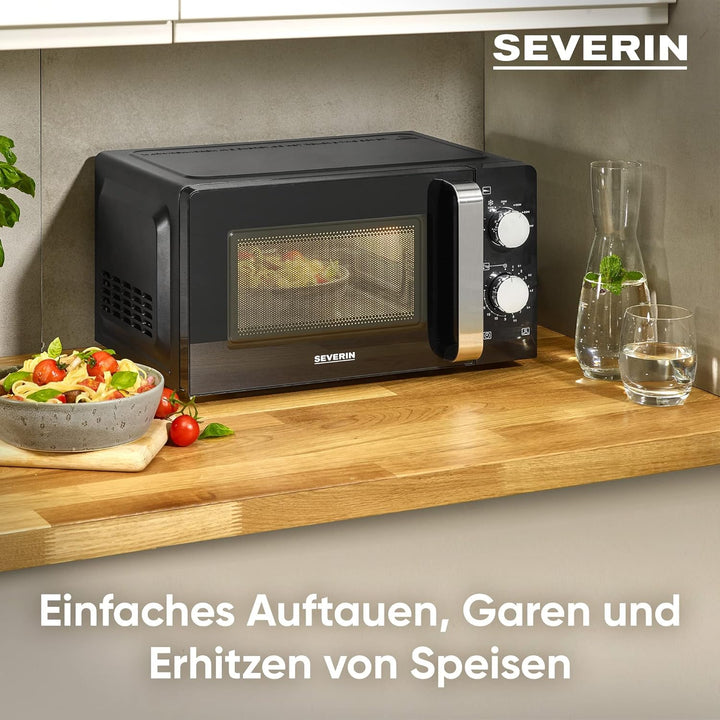 SEVERIN Mikrowelle Solo, Mikrowellengerät zum Auftauen und Erhitzen, Mikrowelle mit Drehteller für g