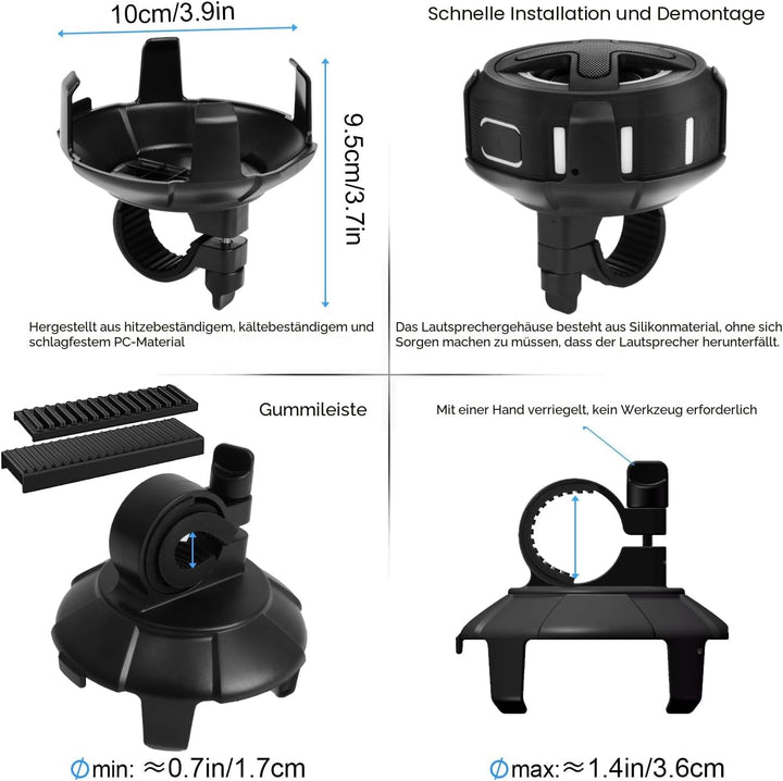 Verbessert, Pro Fahrrad Lautsprecher, mit Lenkermontage, Bluetooth V5.4, IPX7 wasserdicht, Silikonko