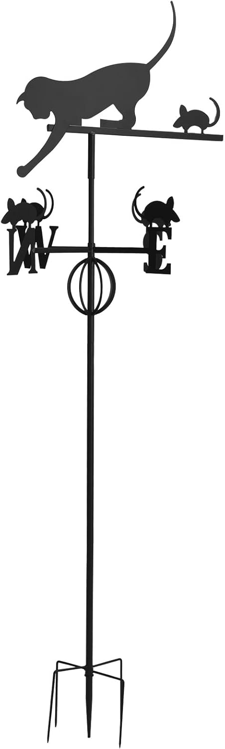 Windfahne, Exquisite Katzenmaus Mehrzweck-Wetterfahne Schmiedeeisen mit Bodeneinführungsstange für A