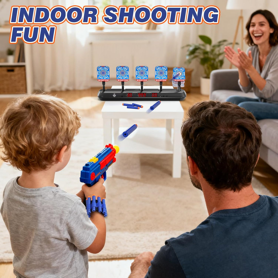 Lehoo Castle Zielscheibe für Nerf, 5 Ziele Zielscheibe Elektrisch mit Licht und Sounds, Auto-Reset E