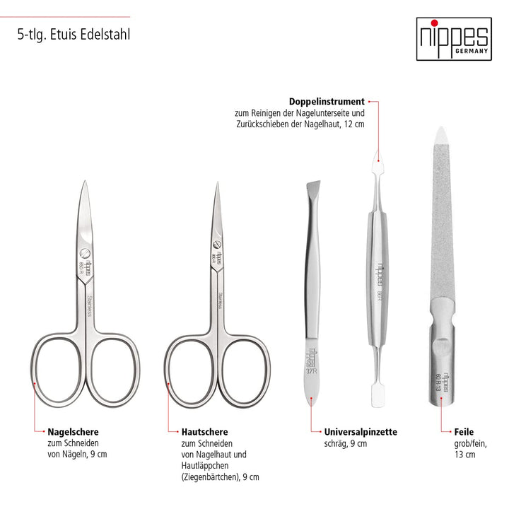 nippes Solingen Premium Line Maniküre Set Leone, 5-teilig, Edelstahl rost- und nickelfrei, Rindslede