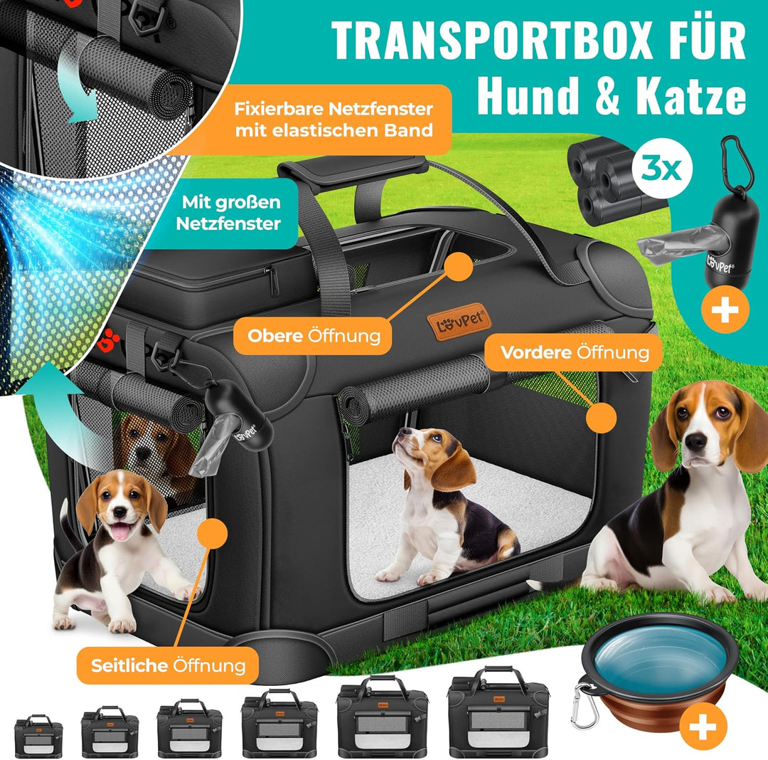 LOVPET® Transportbox Hund Katze Transporttasche XXL 92x64x64cm | Hunde-Tragetasche Faltbare Katzenta