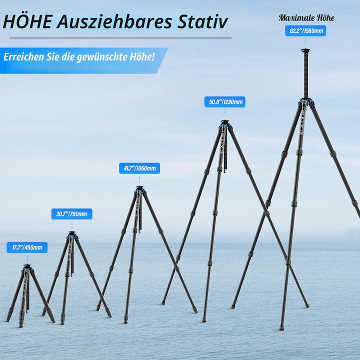 SIRUI AM124 Stativ Carbon Kamera mit dreieckiger Mittelsäule, leichtes Reisestativ Dreibein-Stative