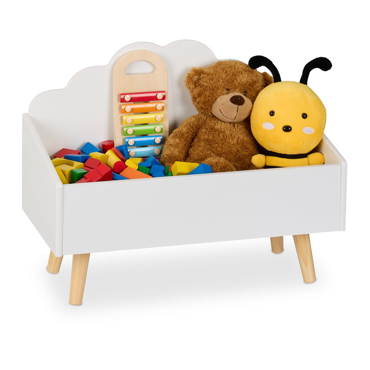 Relaxdays Kindertruhe, Wolken-Design, HxBxT: 45x58x28 cm, MDF, für Bücher & Spielzeug, offene Spielz