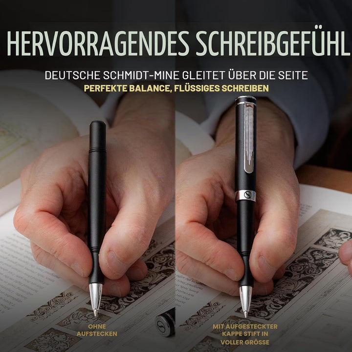 Scriveiner Schwarzer Kugelschreiber EDC Luxus Stift, Taschenkugelschreiber mit Chrom, Schönes Gesche