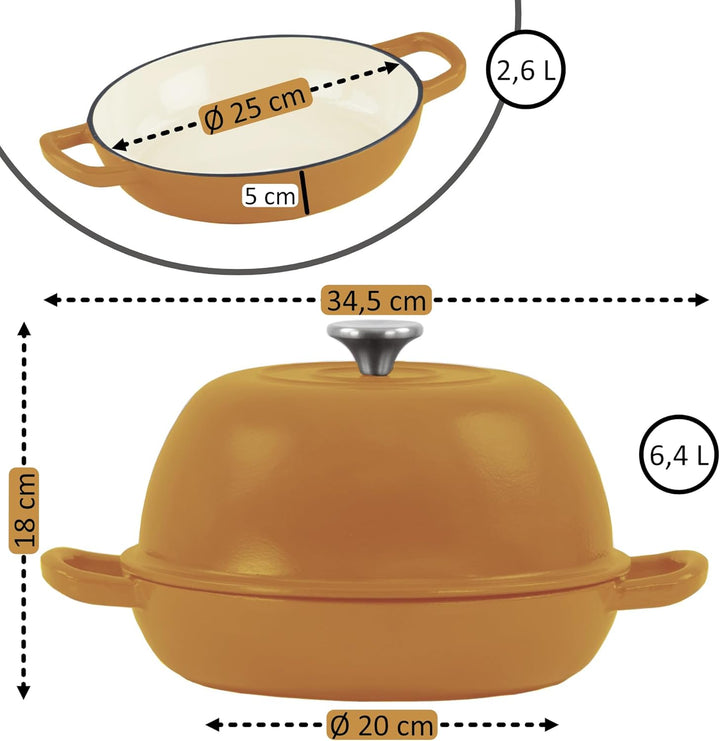 Mahlzeit Gusseisen Brottopf Set emailliert | 6,4 Liter | Sunny Orange | Brotbackform mit Brotschling