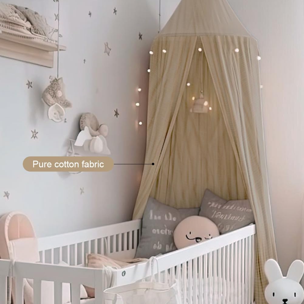 Betthimmel Babybett aus 100% Baumwolle Handmade, Betthimmel Moskitonetz 245x270 cm, Beige, Beige