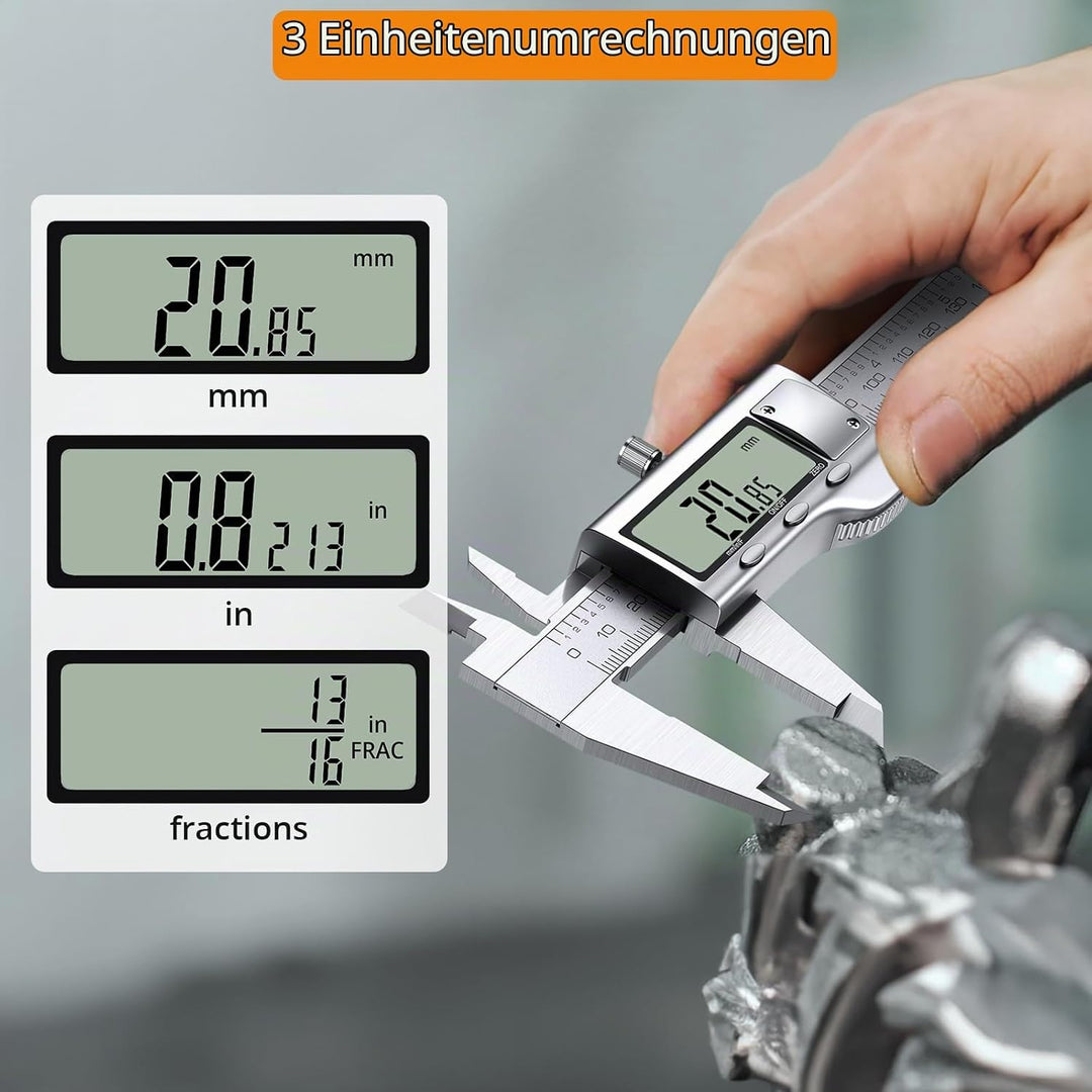 Neoteck Digital Messschieber 200 mm mit Fühlerlehre, LCD Display, Zoll/Metrik/Bruch, Messschieber El