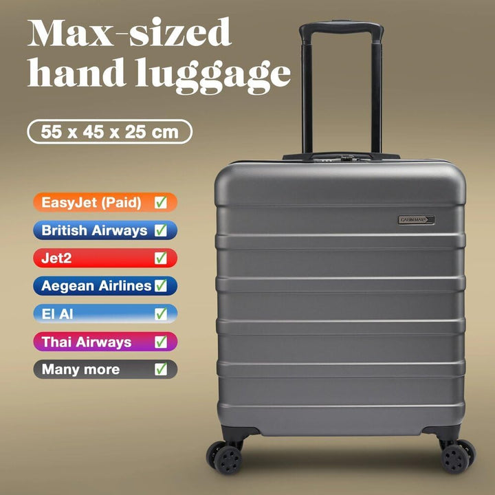 Cabin Max Anode 56x45x25cm Handgepäck Koffer - Leicht, Hartschale, 4 Rollen, Zahlenschloss geeignet