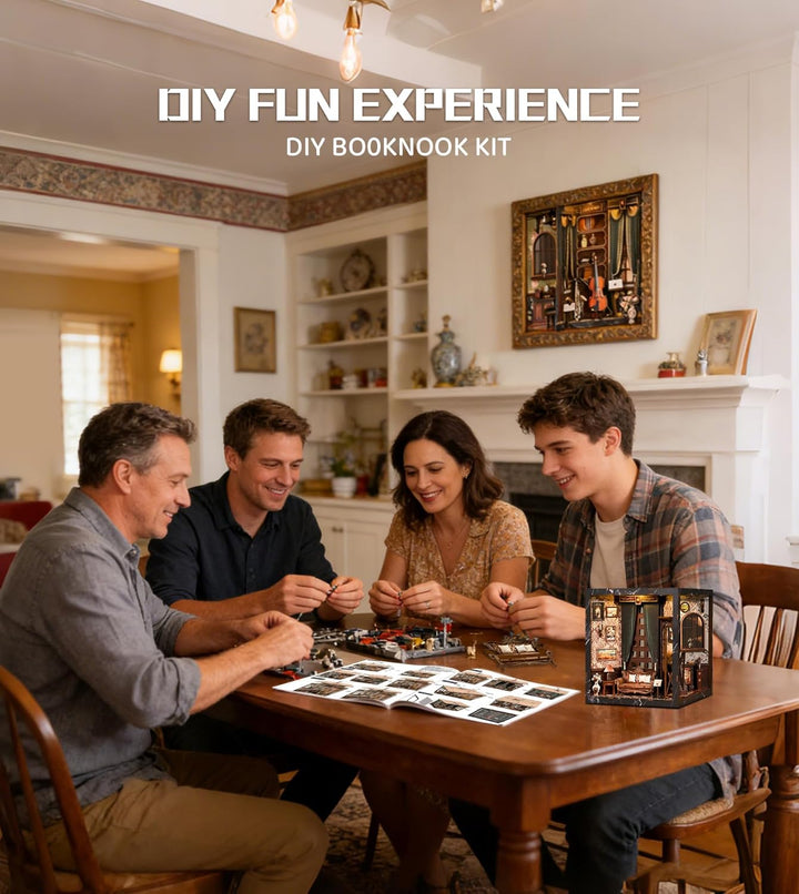 Spilay Miniatur Haus, European Melody Box DIY Miniature House mit LED-Licht, 3D Holz Puppenhaus Bast