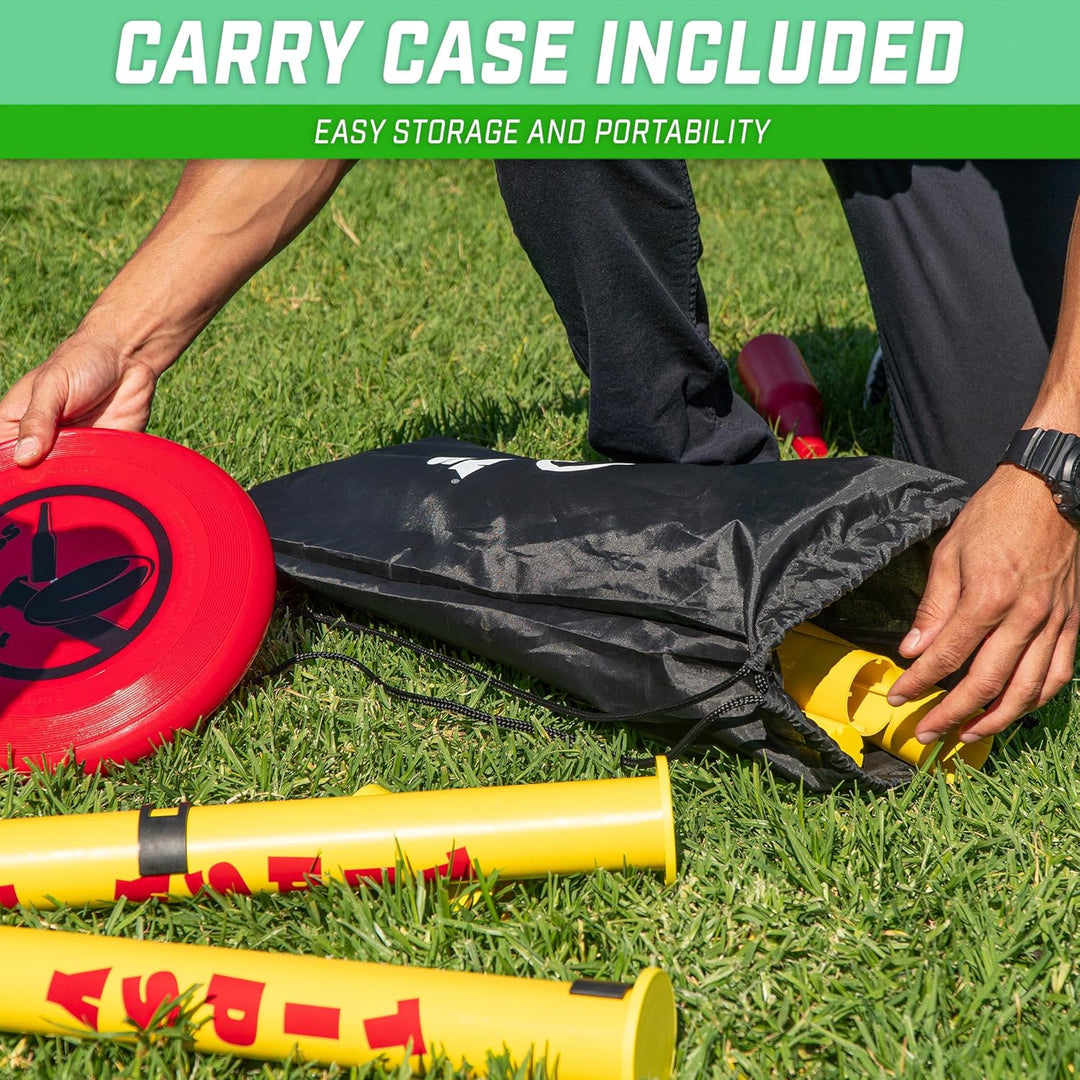 GoSports Tipsy Toss Game Set – Flying Disc Bottle Drop Yard Spiel, Gelb Pro, Pro