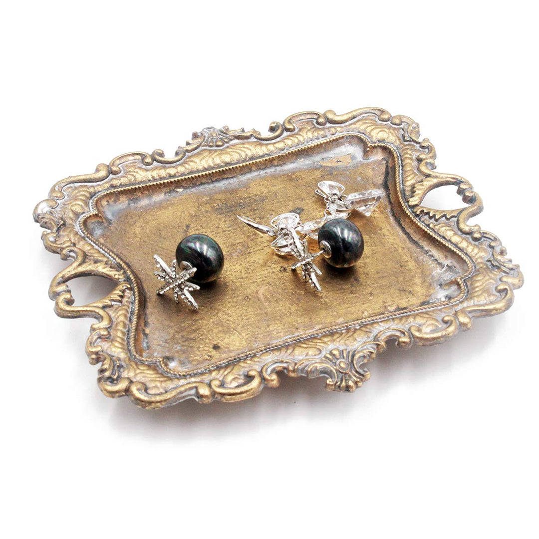 SharpCost Funly mee Small Antique Trinket Dish Vintage Gold Jewelry Tray , Ring Holder, Gold