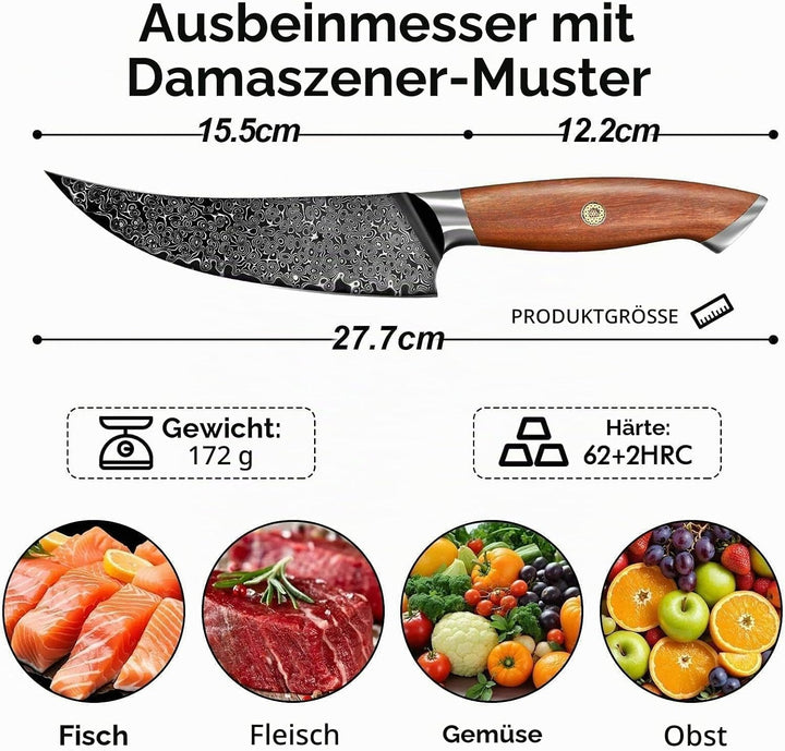 Freelander Ausbeinmesser VG10 Profi Fleischmesser, Scharfes Metzgermesser mit Damastmuster, Küchenme