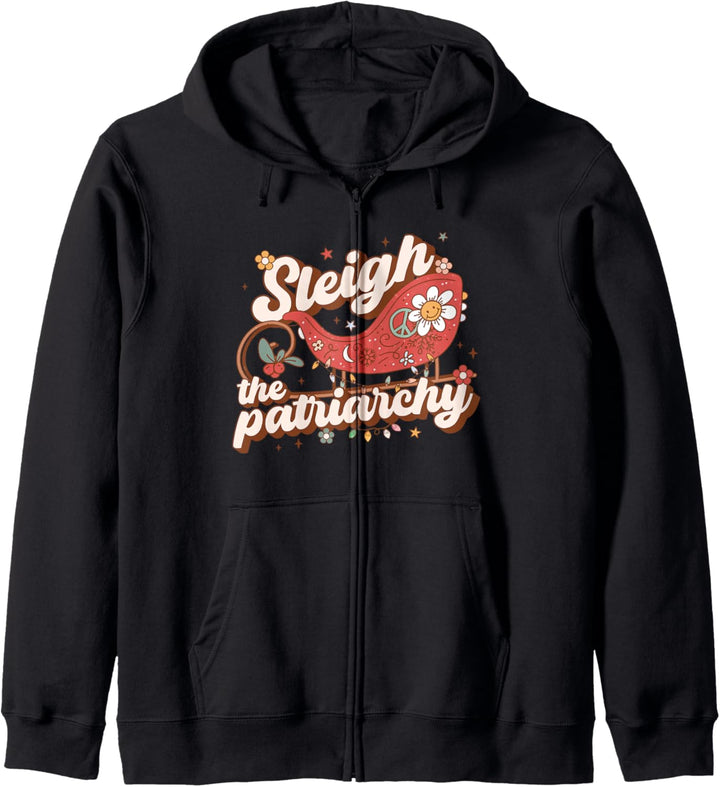 Sleigh The Patriarchy Feminist Feminism Meme Retro Christmas Kapuzenjacke