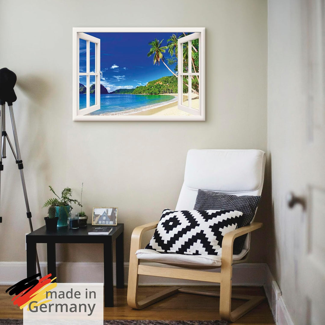 ARTland Leinwandbilder Wandbild Bild Leinwand 70x50 cm Fensterblick Karibik Südsee Strand Meer Insel