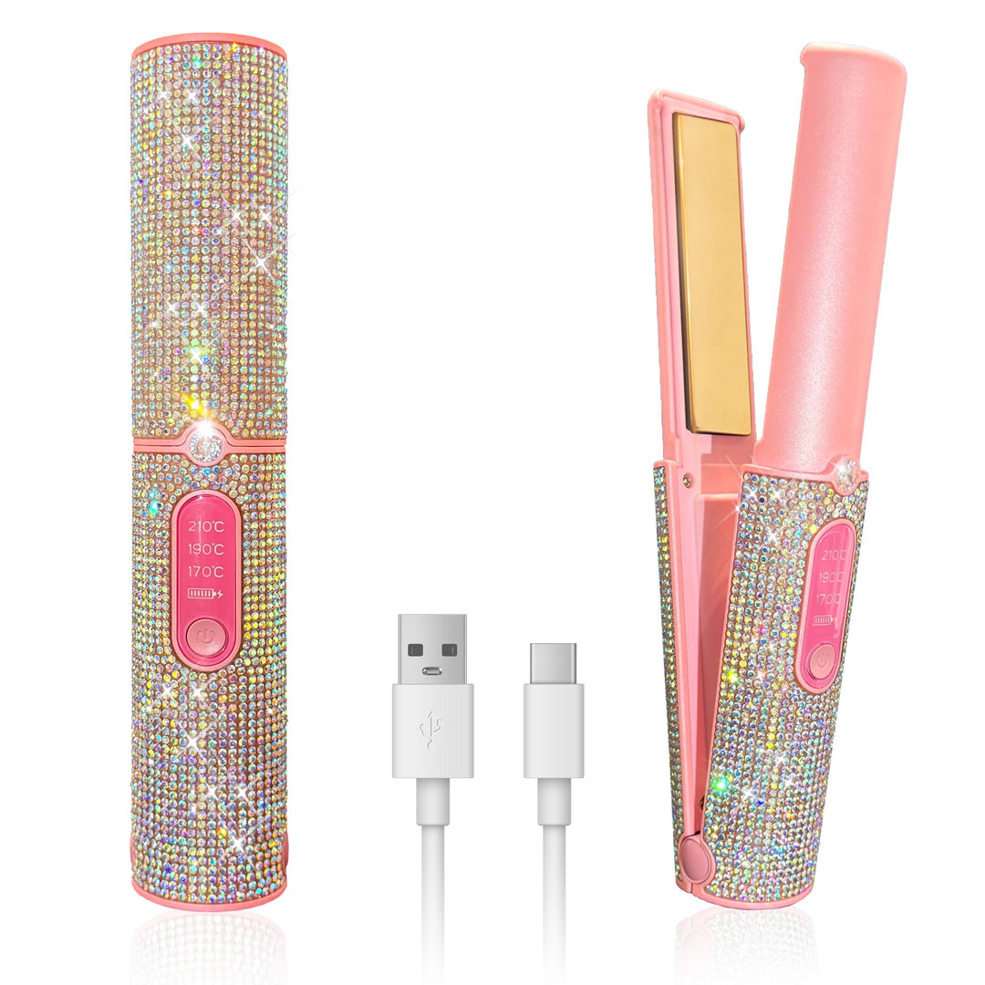 2 in 1 Glätteisen Kabellos und Lockenstab, Haarglätter mit 5000mAh, Tragbares Reise Mini Glätteisen,