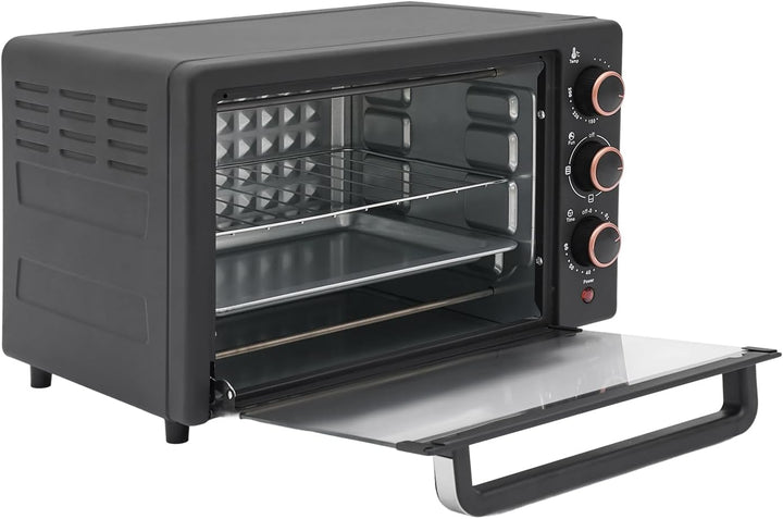 Minibackofen, 22L 1000W Elektrobackofen mit Grillpfanne & Grillrost, Mini backofen Pizzaofen mit Ein