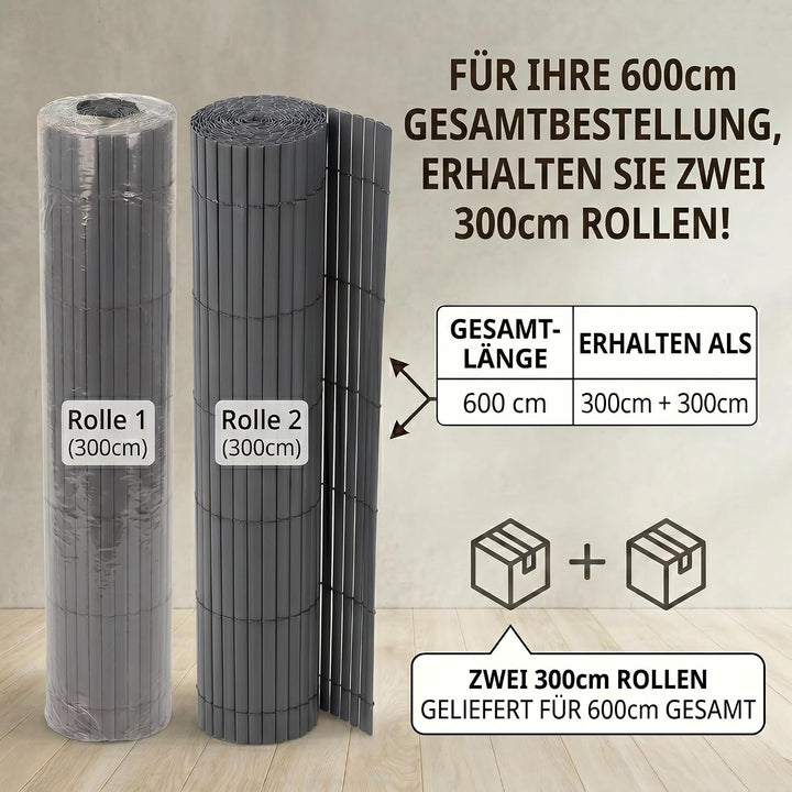 Ribelli® PVC Sichtschutzmatte 140x600 cm – Windschutz &amp; Sichtschutzzaun für Balkon, Garten &amp; Terrass