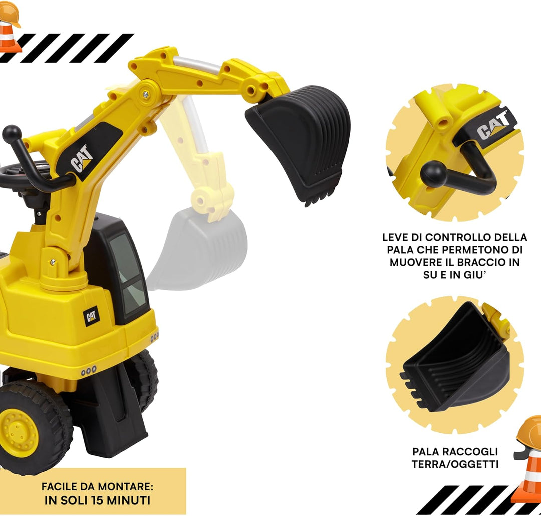 Trägerbagger für Kinder von 1 bis 3 Jahren, mit Caterpillar-Lizenz, Rutschfarhzeug mit Hupe, drehbar
