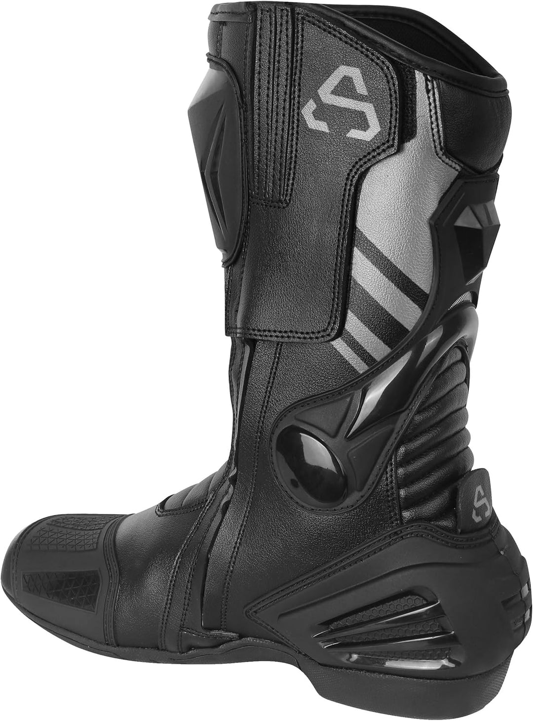 Uni Motorradstiefel aus Leder mit verstärkten Protektoren, rutschfester Sohle und Reissverschluss un