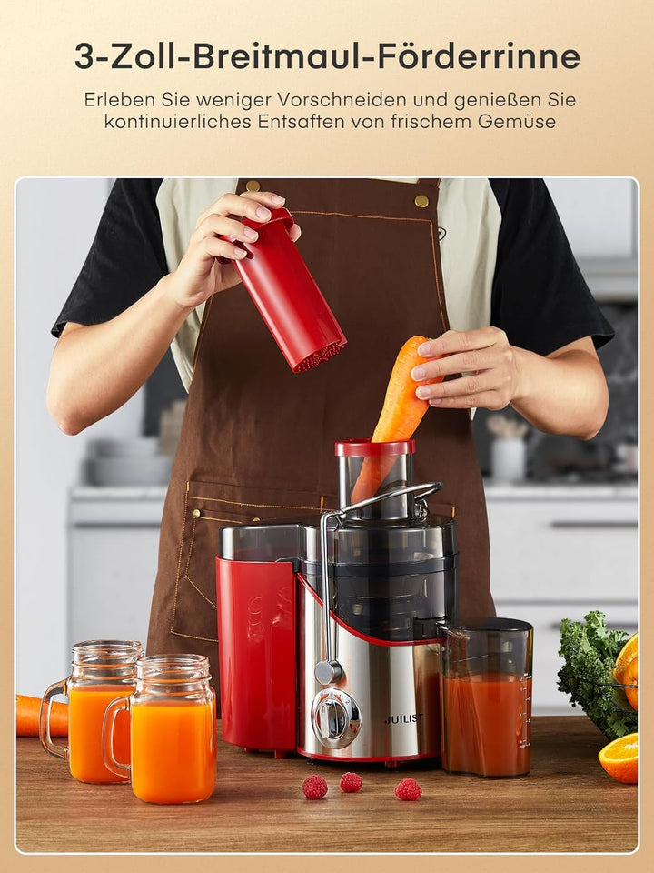 JUILIST Entsafter Gemüse und Obst, 65 mm Einfüllschacht, 3 Einstellungen, Mit Reinigungsbürste, Leic