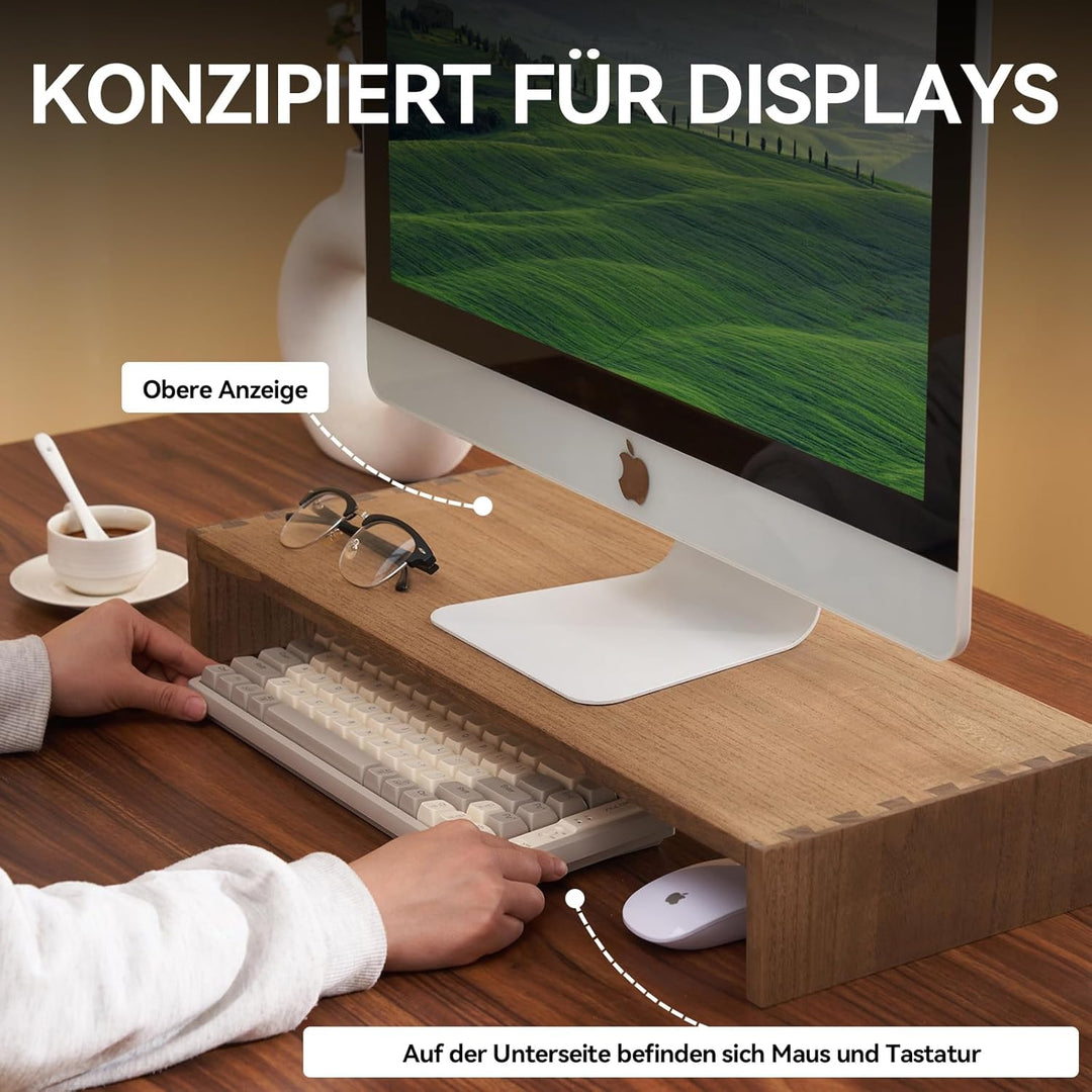 KIRIGEN Holz Monitorständer – Desktop Organizer für PC/Laptop/TV/Drucker | Büro-Aufsatz mit Stauraum