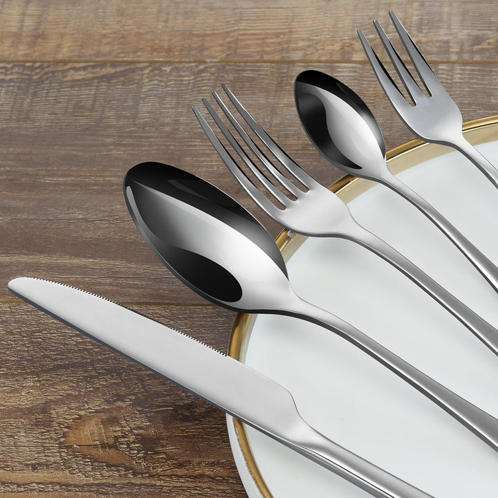 BEWOS Besteck Set für 6 Personen, 30 teilig Essbesteck Set inkl. Messer, Gabel, Löffel, Besteck Edel