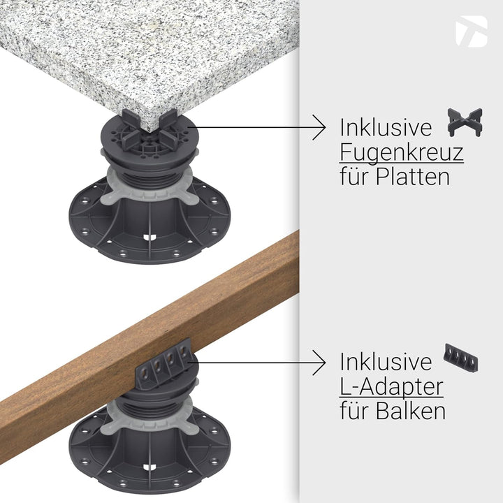 16 Stück Trevendo® Universal Stelzlager &amp; Plattenlager XXL 120-220 mm für Holz, WPC und Stein Univer